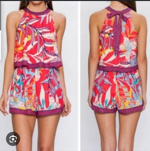 Anthropologie Pants - Flying Tomato Red and Pink Halter Romper